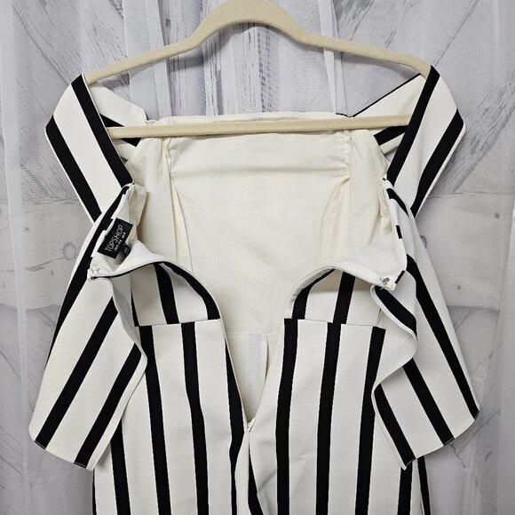 Topshop Romper Black Off White Striped Off Shoulder Layered 6 NWT - Picture 7 of 11